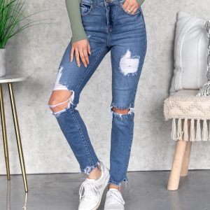 Greeflow High Rise 90's Distressed Skinny Jeans - Medium Wash